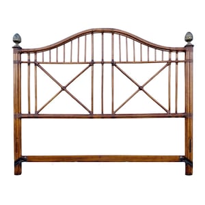 SOLD Drexel Captiva Bamboo King Headboard with Bed Frame 67&quot; Tall - Coastal Tommy Bahama Style,  Pineapple Finials, Wood Rattan Furniture