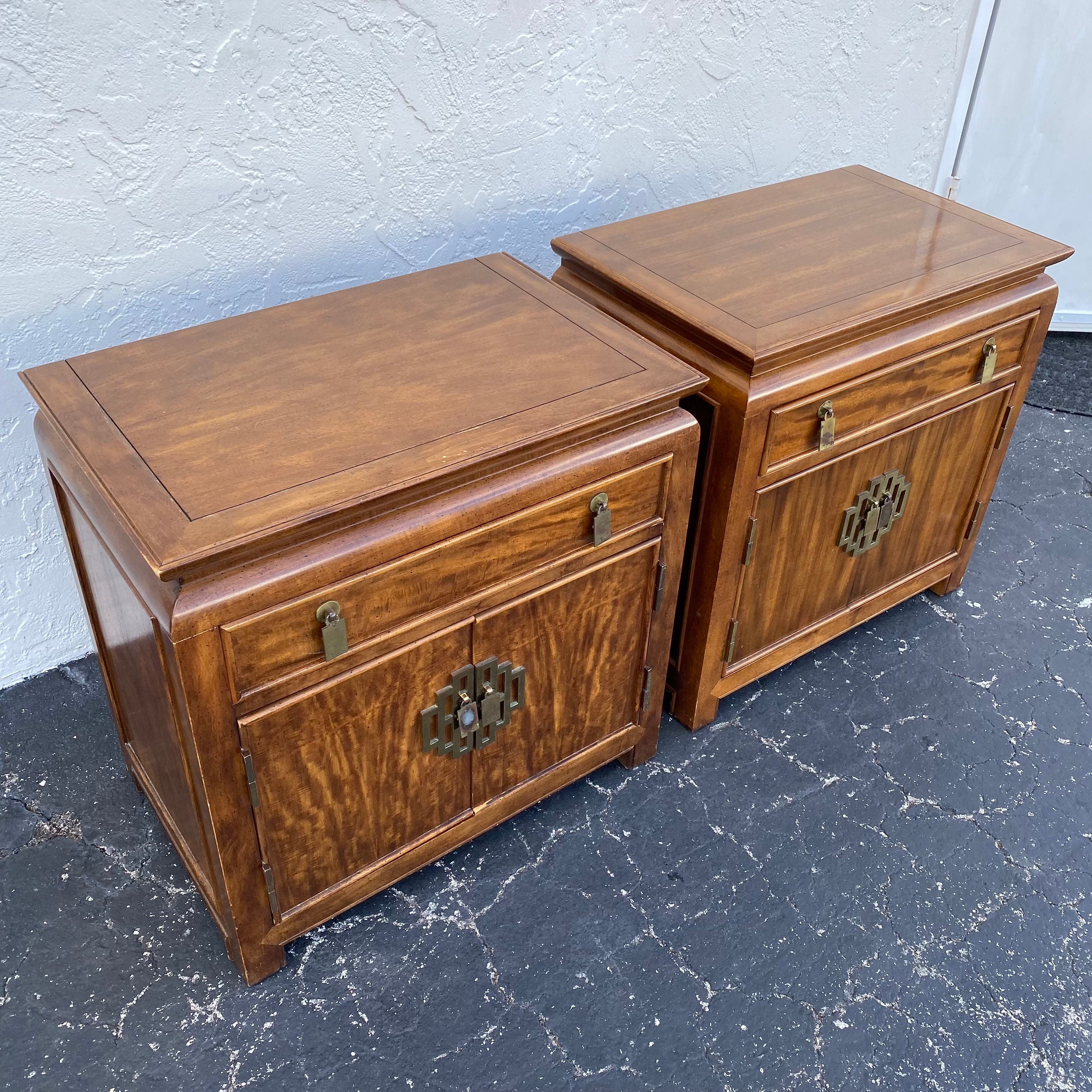 Burl Wood Chinoiserie Nightstands by Raymond Sobota Century