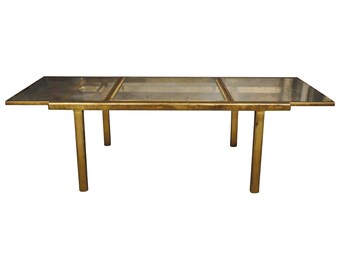 Mid-century Modern Glass Top Dining Table, Walnut Lattice Base - Etsy