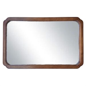 May include: A rectangular wall mirror featuring a smooth, medium-toned brown wooden frame with rounded corners. The reflective glass surface is clear and centered within the wood border, which displays a visible natural grain pattern throughout.