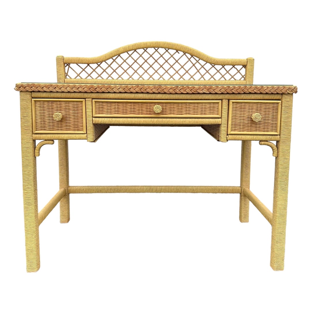 Rattan Desk by Henry Link Wicker 42 Wide Vintage Coastal Etsy