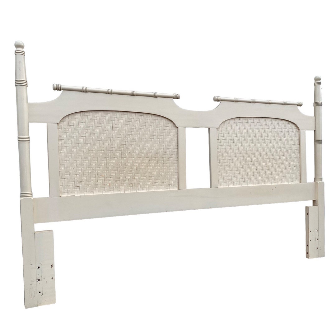 Faux Bamboo King Headboard Project With Rattan Vintage Creamy White
