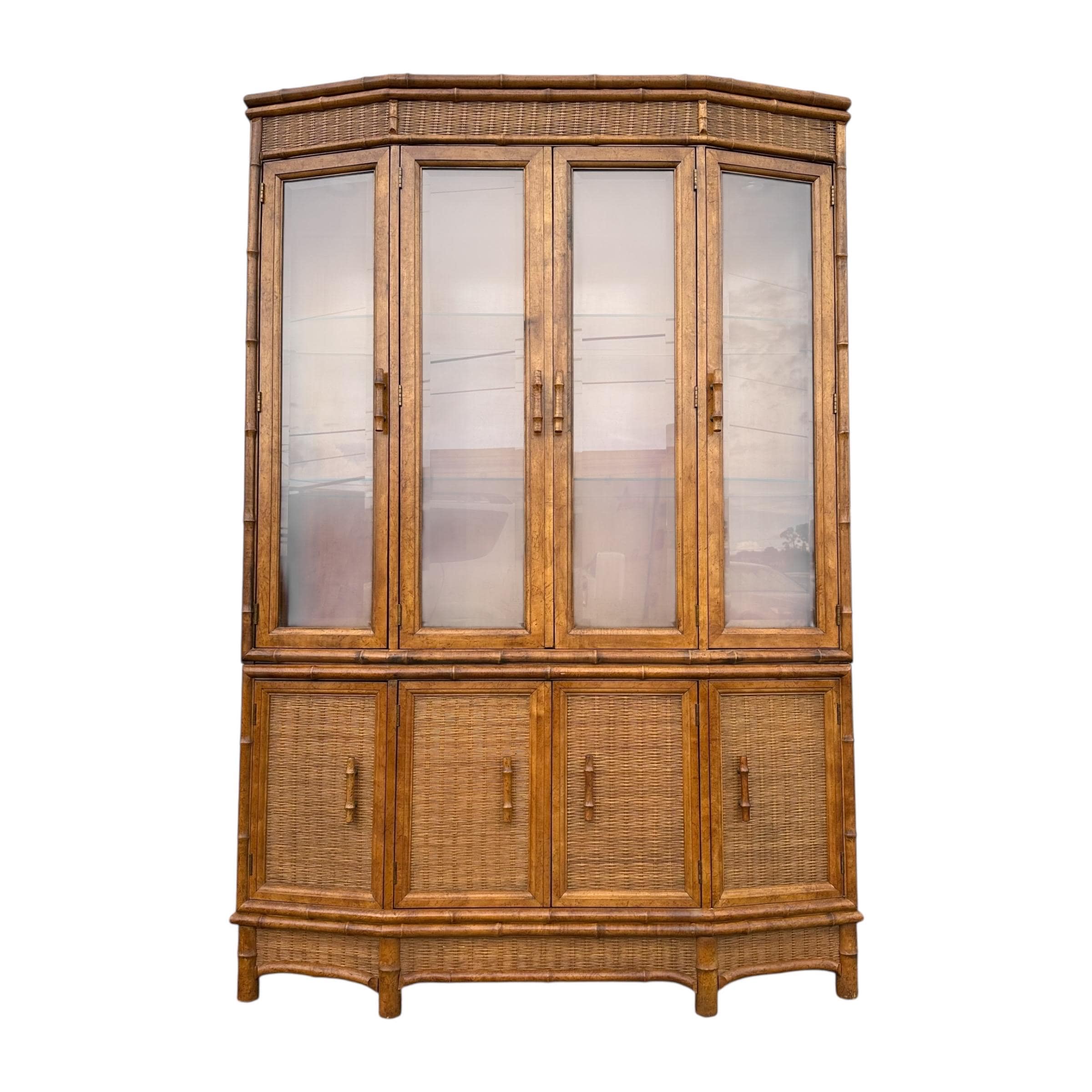 Rattan China Cabinet by American of Martinsville - Vintage Faux