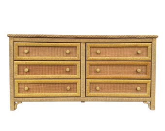 Natural Wicker Dresser by Henry Link 58” Long - Vintage Lexington