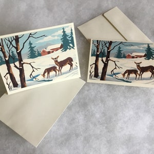 10 Winter scene note cards, 10 cards and envelopes, boxed, thank you notes, Christmas, holiday cards. Old paint by number copy.