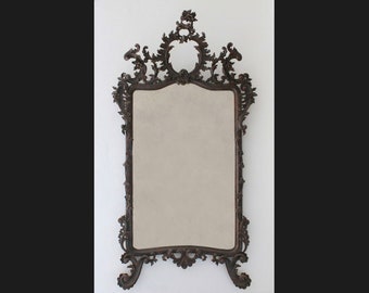 Stunning baroque Italian mirror, ca. 1890 (132hx75x22cm)  Oak hand carved with carved scrolls and flowers. Original antique piece.