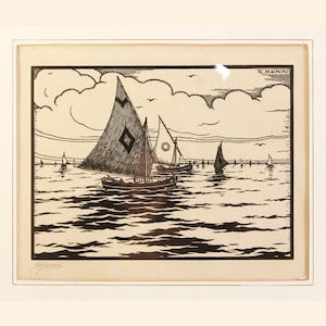 Giuseppe Mainini (1898-1981) high quality xylograph, 1920s pencil signed (unique) 45x36cm
