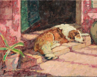 Giotto Sacchetti (Italian, 1887-1950) Oil painting on board (54x42cm). Great composition and vivid colors, Signed and dated (1937)