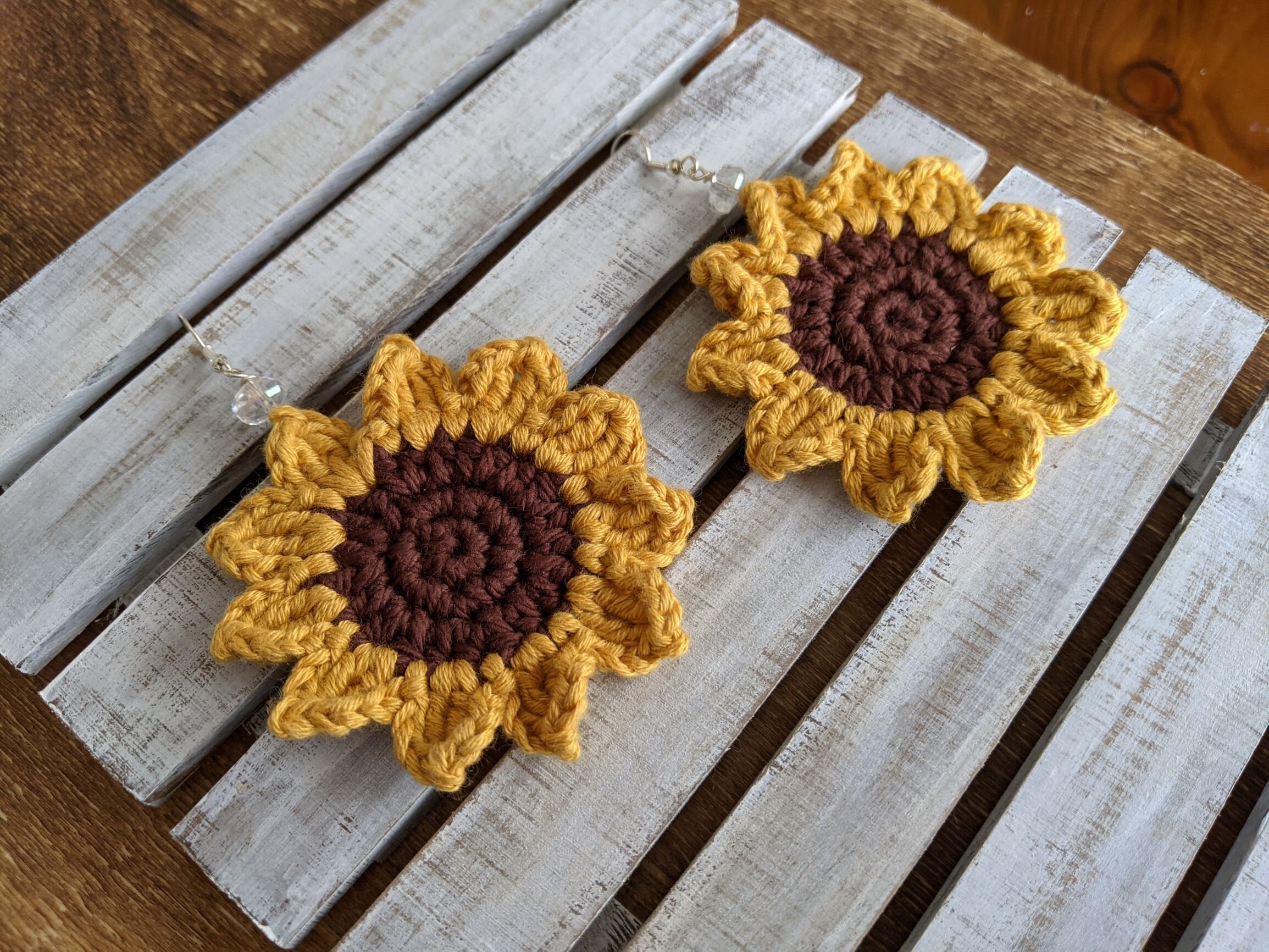 Sunflower Earrings Crochet Handmade Etsy