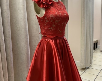 Red Satin Prom Dress/Party Dress/Custom Evening Dress Size 2