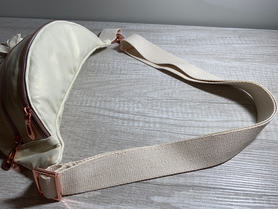Ivory Leather Shoulder Bag Fanny Pack With Flower Women's Etsy UK