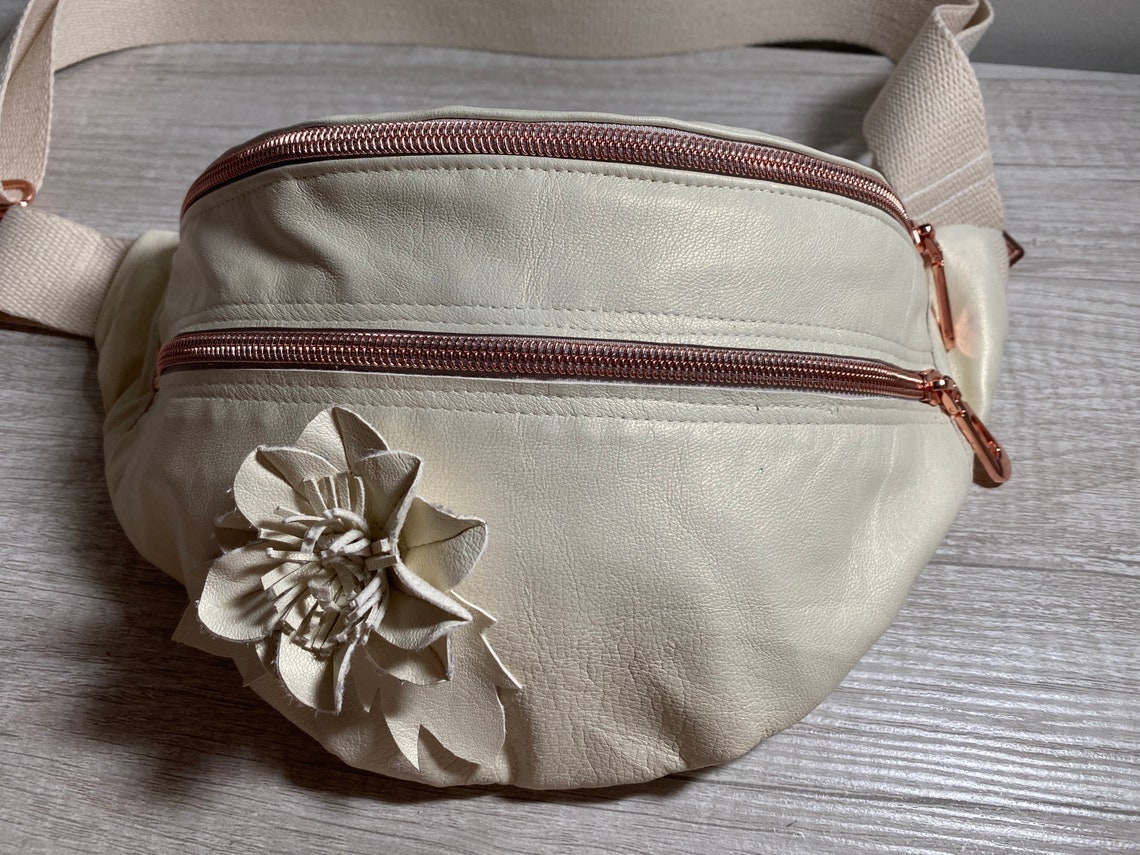 Ivory Leather Shoulder Bag Fanny Pack With Flower Women's Etsy UK