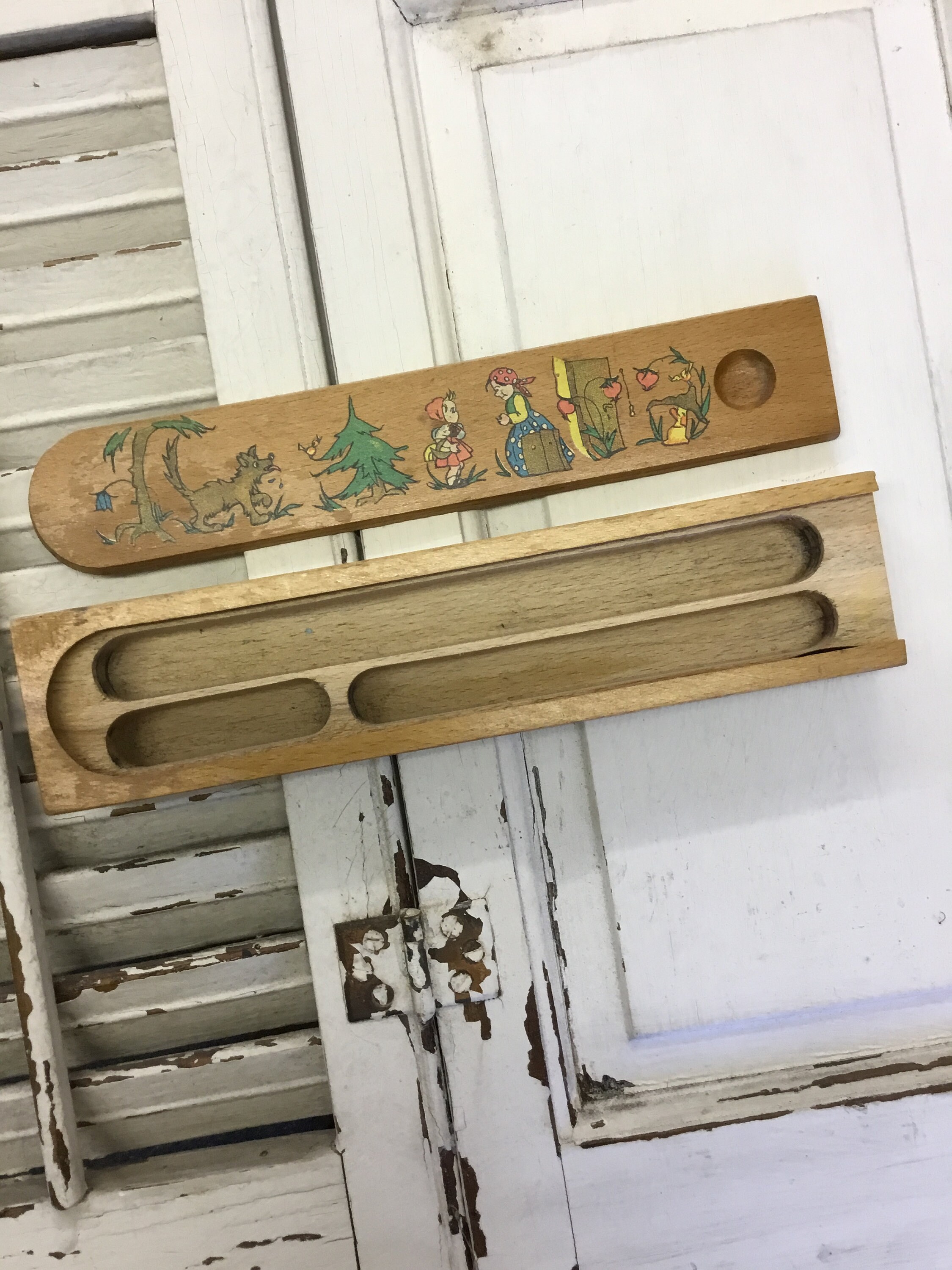 Caja de lápiz de madera vintage pequeña caja de lápiz de | Etsy