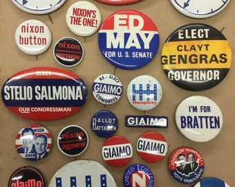 25 Vintage Political Campaign Button Pins Richard Nixon Johnson