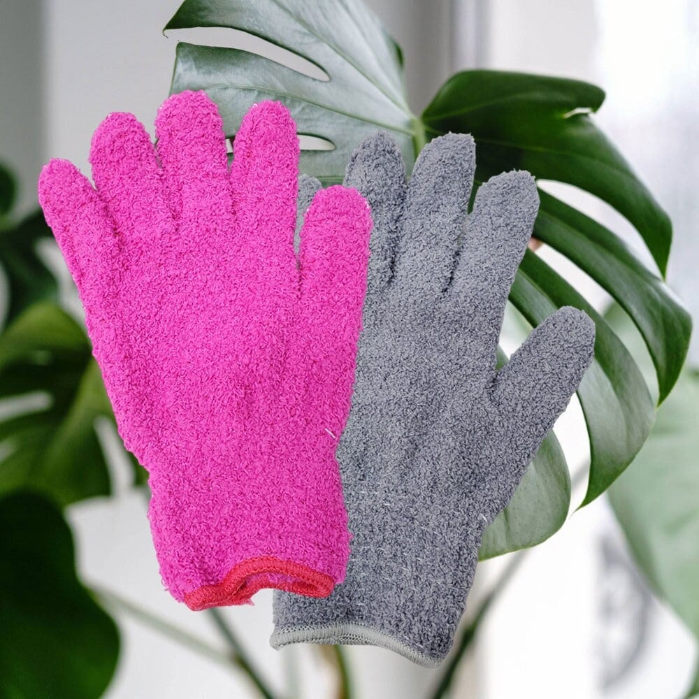 Microfiber Dusting Gloves for Plant Care Gray or Pink Ultra-soft, Fluffy Microfiber  Glove Pair for Plant Cleaning 
