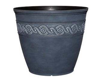13" Diameter Blue Resin Pot with Drainage - Blue Contemporary Pot - Large Planter Pot - Indoor Planter