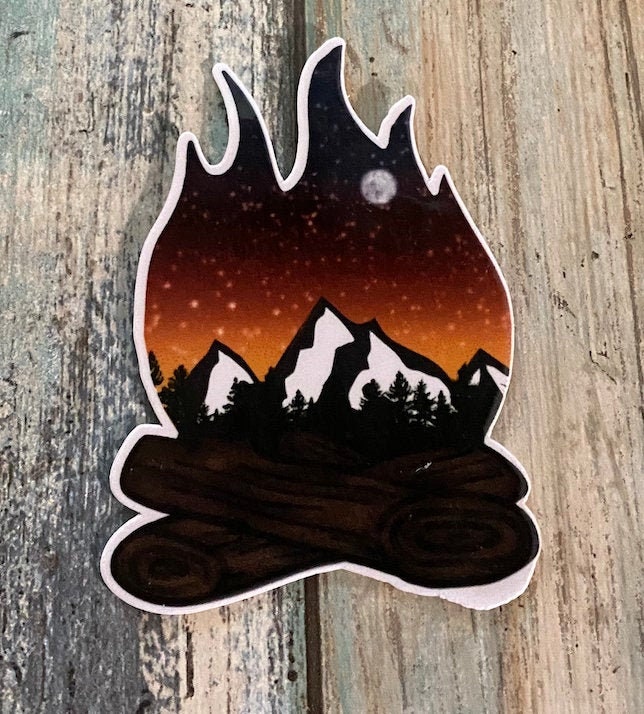 Pegatina de escena de fogata Pegatina de vinilo permanente | Etsy