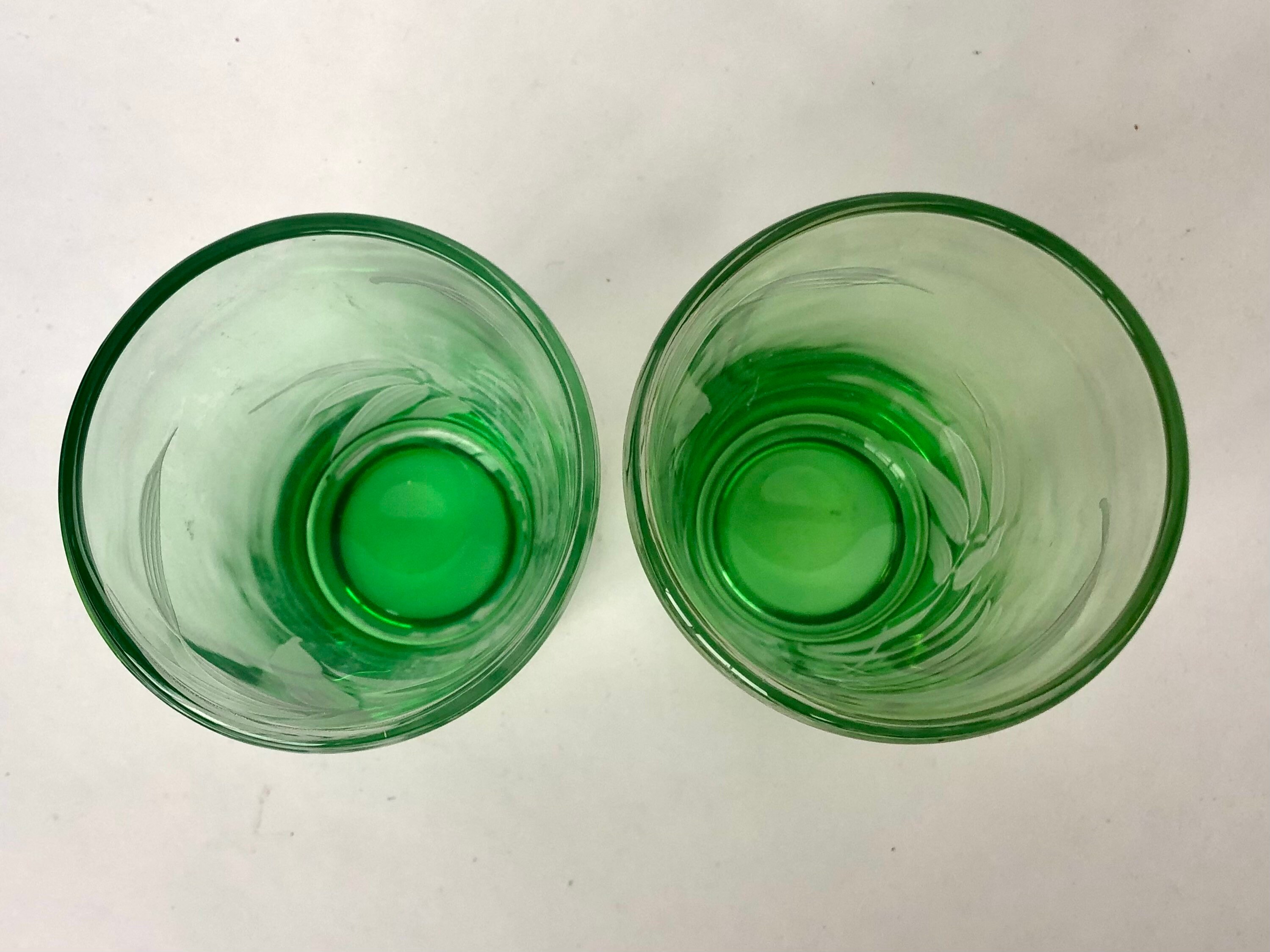 Vintage Bamboo Etched Green Drinking Glasses Set of 2 Etsy