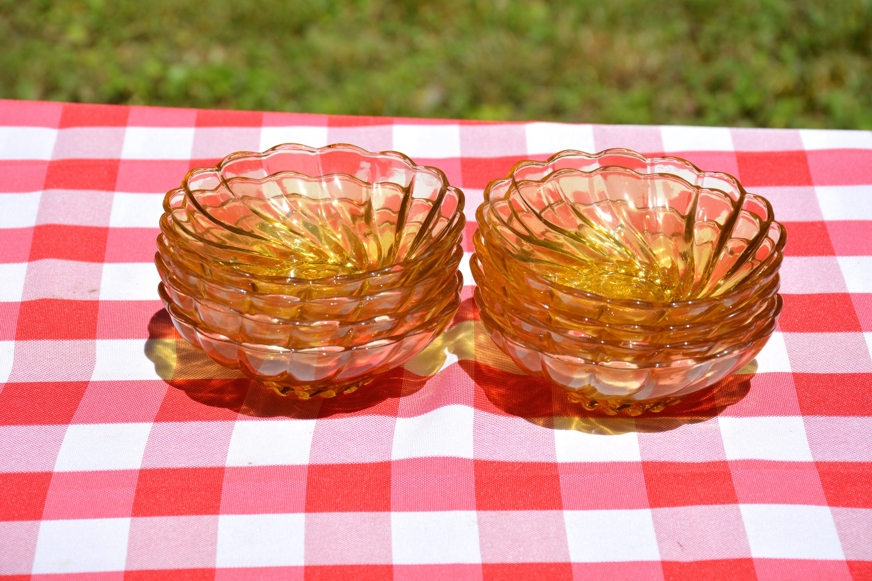 Vintage Yellow Glass 5 inch Bowl Set of 8 Etsy