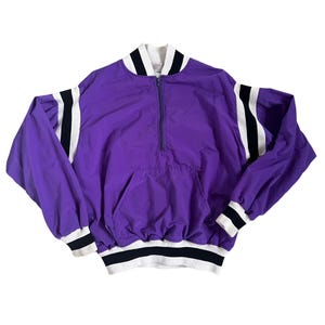 Purple Nylon Windbreaker 80s 90s Vintage Athletics - Size Large