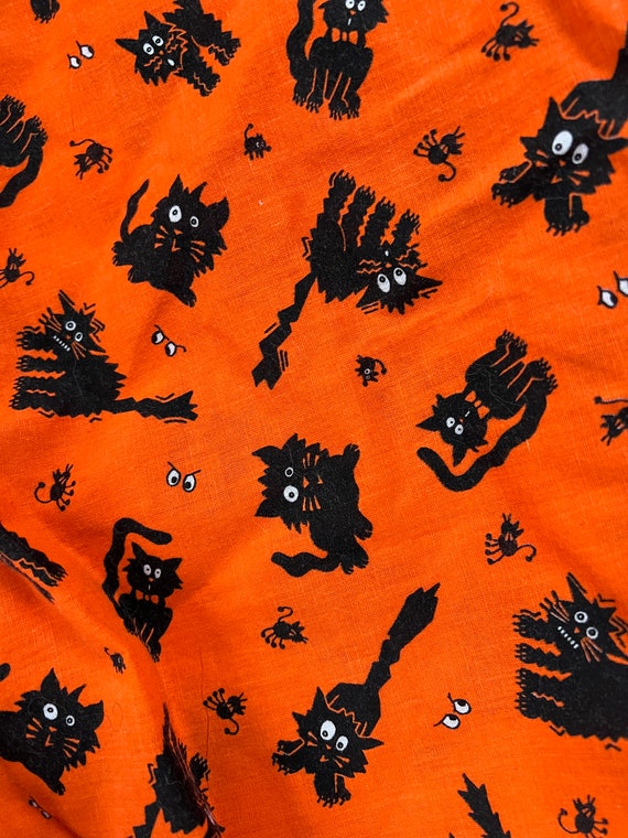 Vintage Halloween Skirt Orange and Black Cats - S… - image 3