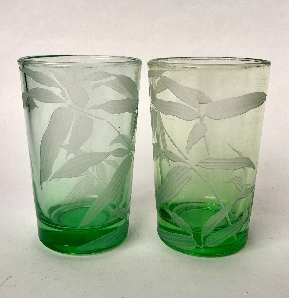 Vintage Bamboo Etched Green Drinking Glasses Set of 2 Etsy