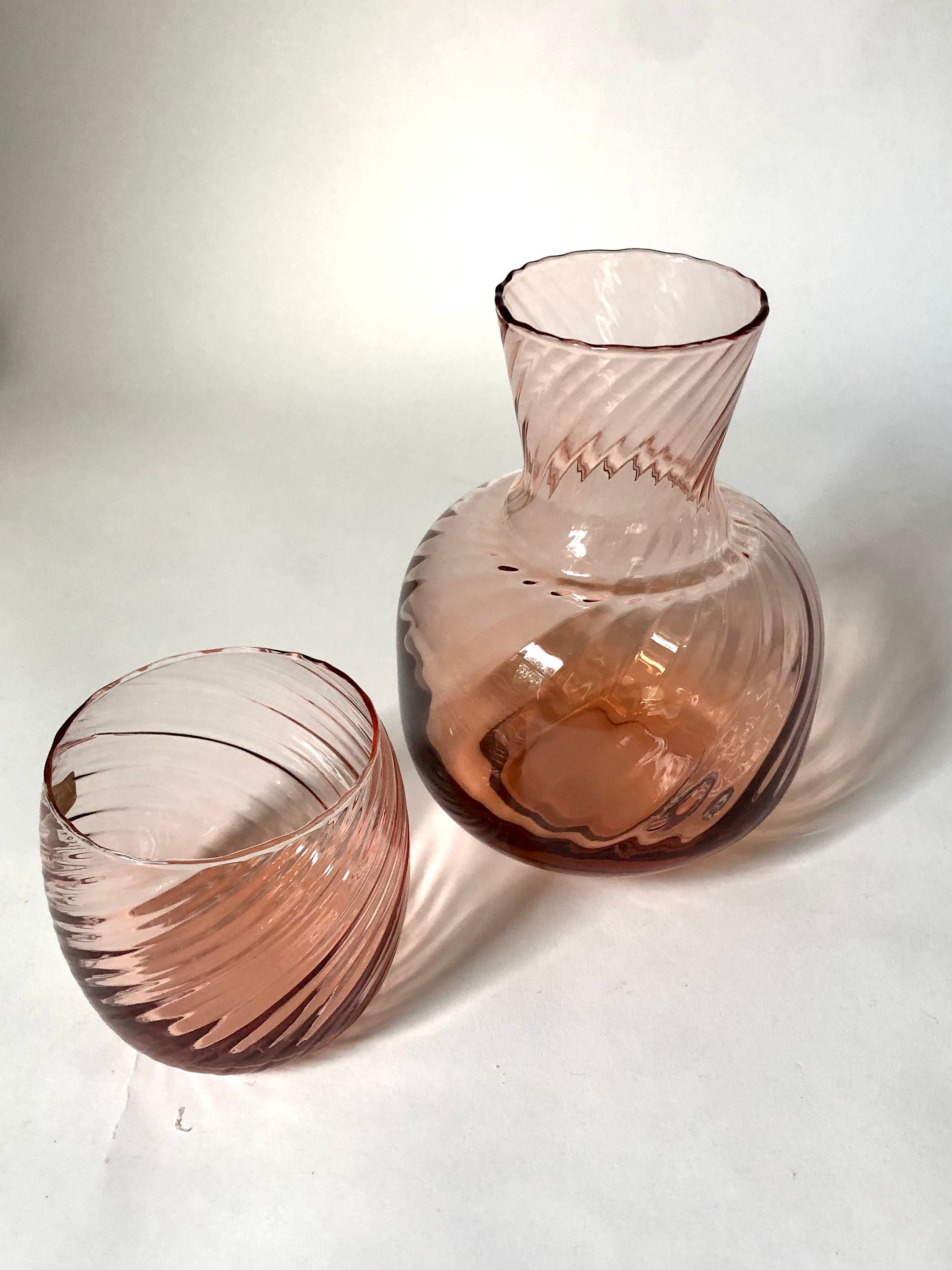 Pink Glass Vintage Colony Bedside Water Carafe and Glass Set Etsy