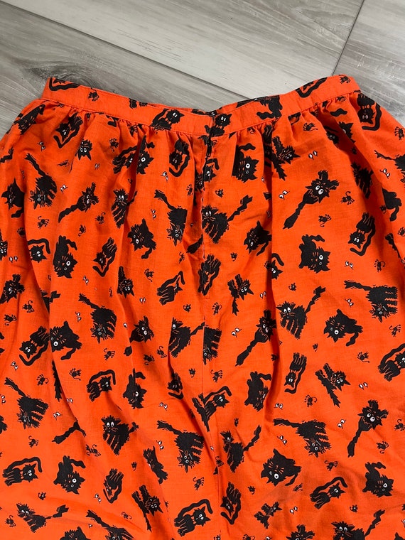 Vintage Halloween Skirt Orange and Black Cats - S… - image 5