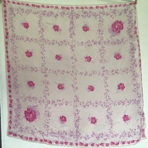 Pink Lilac Floral 100% Silk Vintage 31” Square Scarf