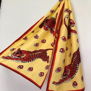 Vintage Gelber Leopard Pfoten Muster Nylon Schal