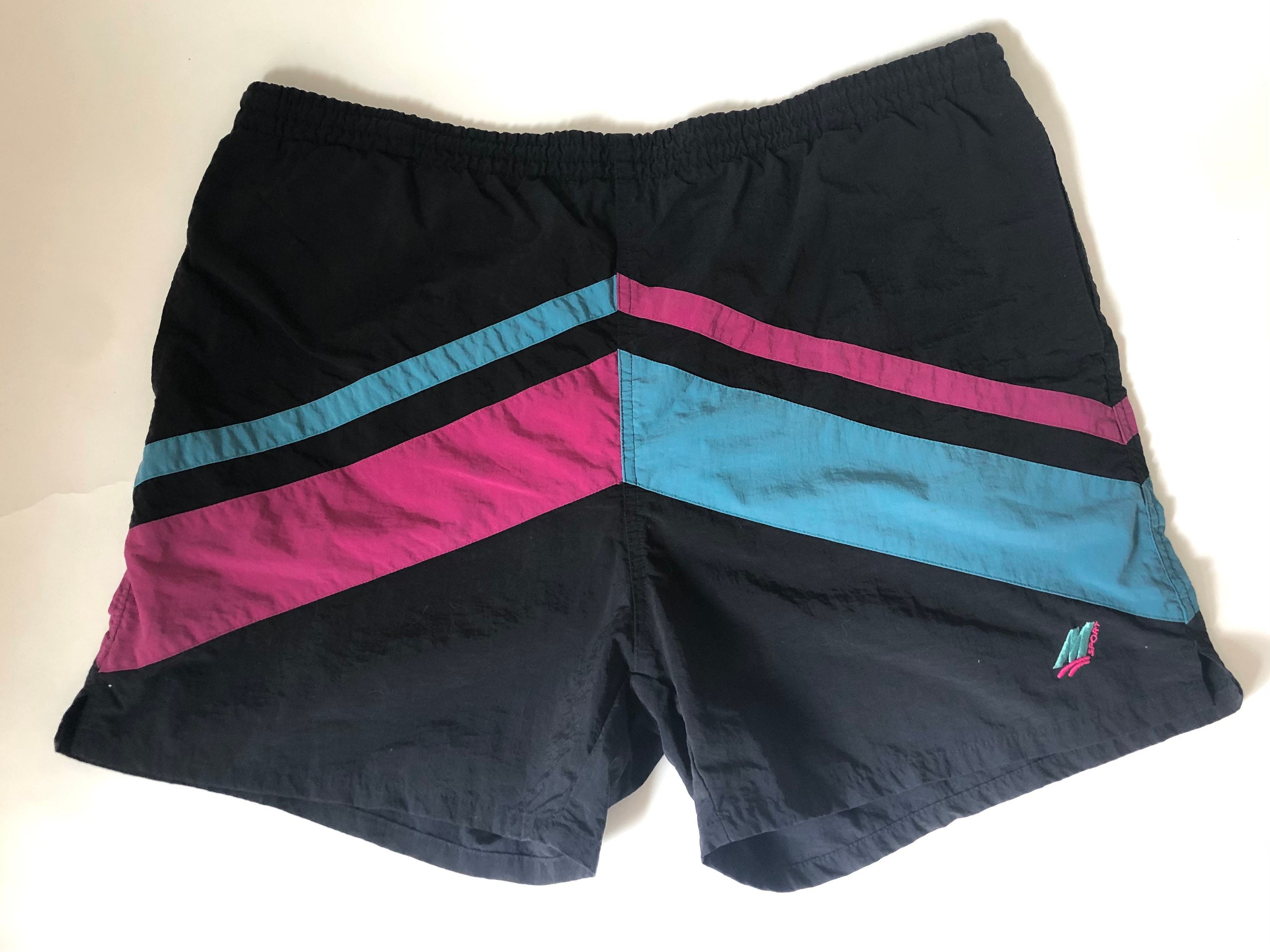 Vintage Swim Trunks 1980s 1990s Swimwear Purple Black Teal | Etsy