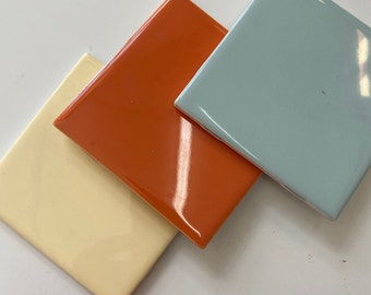 Soft Blue-Cornsilk-Orange- Ceramic Tile 4"x4"(Wall and Backsplash and More)