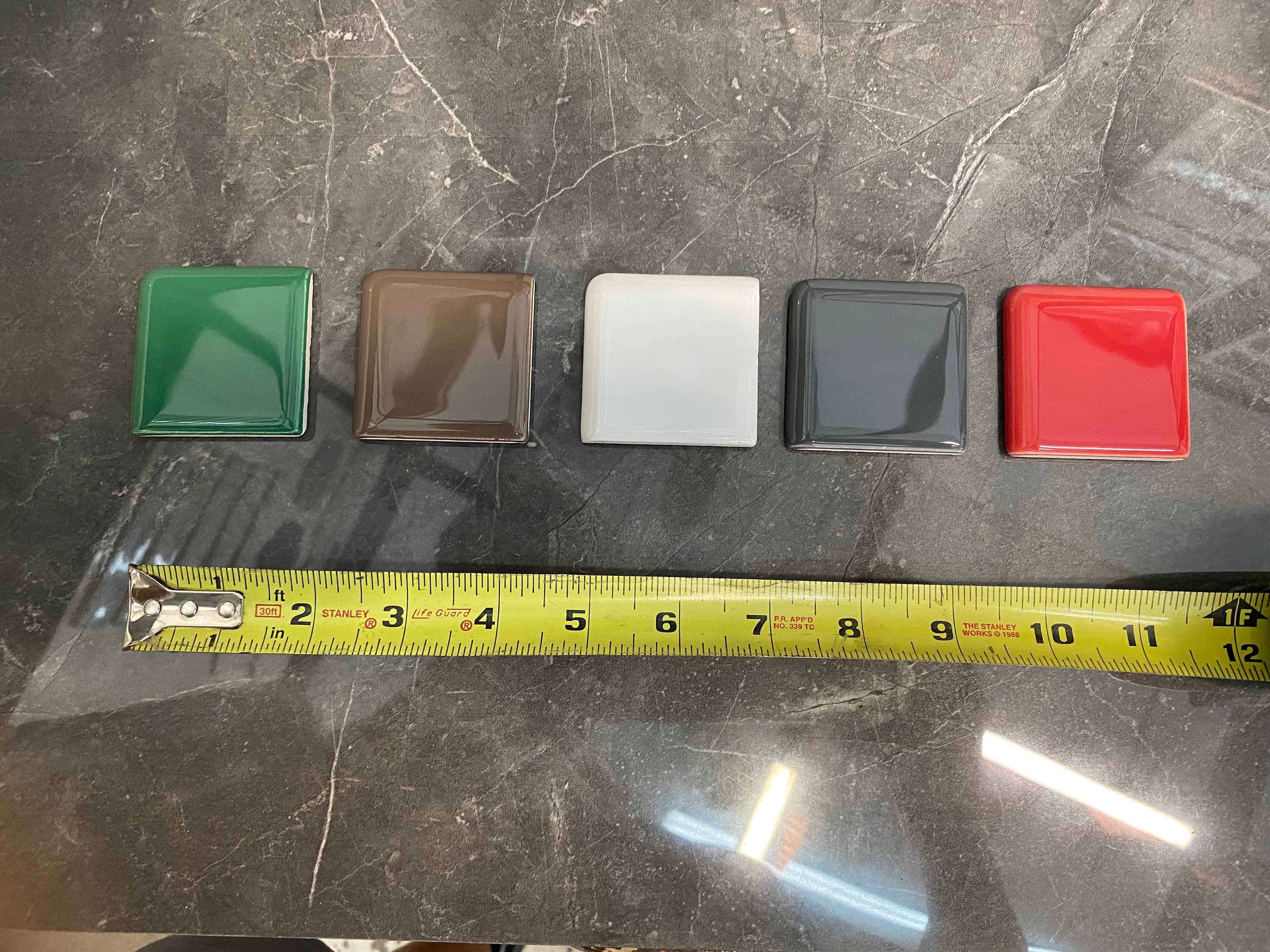 2 Timberline Green Ceramic Bullnose outside corner trim tile, 2 X 2 Daltile