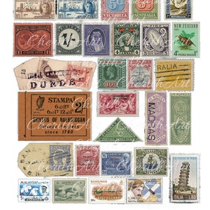Colección de sellos y estampillas vintage: ¡cinco hojas listas para descargar para tus manualidades! ¡No te quedes nunca más sin sellos!