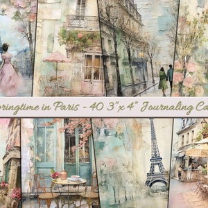 40 afdrukbare ephemera-stukken-beschikbaar als muurkunst-lente in Parijs Journaling-kaarten - Paris Junk Journal - directe digitale download-