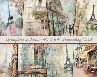 May include: A set of 40 watercolor-style journaling cards featuring Parisian scenes. The cards are 3 inches by 4 inches and feature images of the Eiffel Tower, cafes, and streets. The cards are perfect for scrapbooking, card making, and other paper crafts.