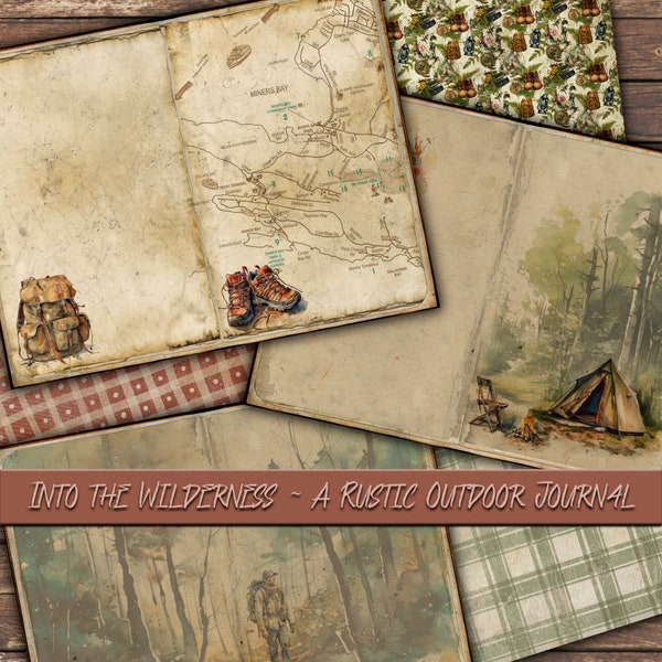 Camping Memories Wilderness Journal- Summertime Scrapbooking! Rustic Printable Camping Junk Journal- Masculine Themed Log Outdoor Adventures