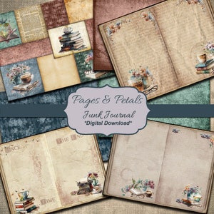 Vintage Book & Floral Junk Journal Kit - Digital Scrapbooking Pages, Printable Antique Ephemera, DIY Crafting Paper Download-book lovers