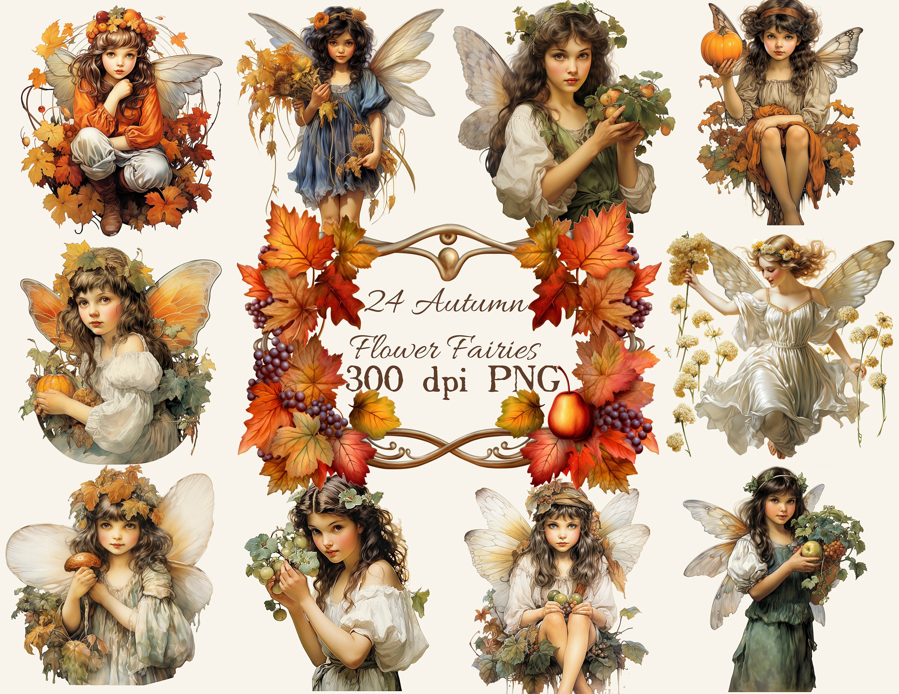 Autumn Flower Fairies Clipart - 24 PNG Files - Fall Fairies, Autumn ...