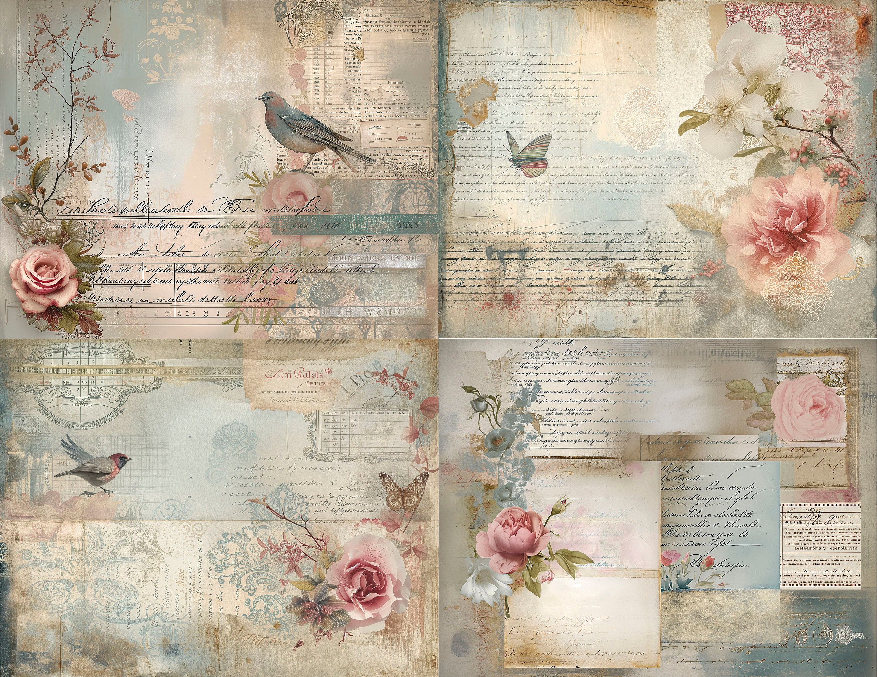Vintage Floral Digital Paper Set, Shabby Chic Scrapbook Backgrounds ...
