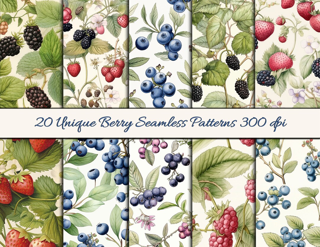 Berry Digital Paper - 20 Seamless Watercolor Patterns (digital Download ...