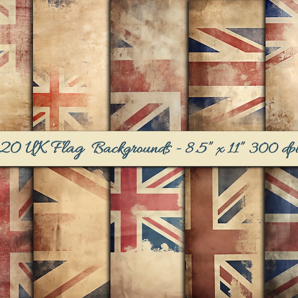 Distressed craft paper with a UK theme - 20 digital backing papers - Travel junk journal - Masculine theme - Crafting for Men- British Pride