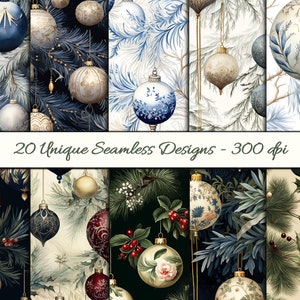 20 Christmas Ornament Seamless Patterns, Tree Bauble Scrapbook paper, Printable Background Paper - Junk Journal pages -  Digital Paper