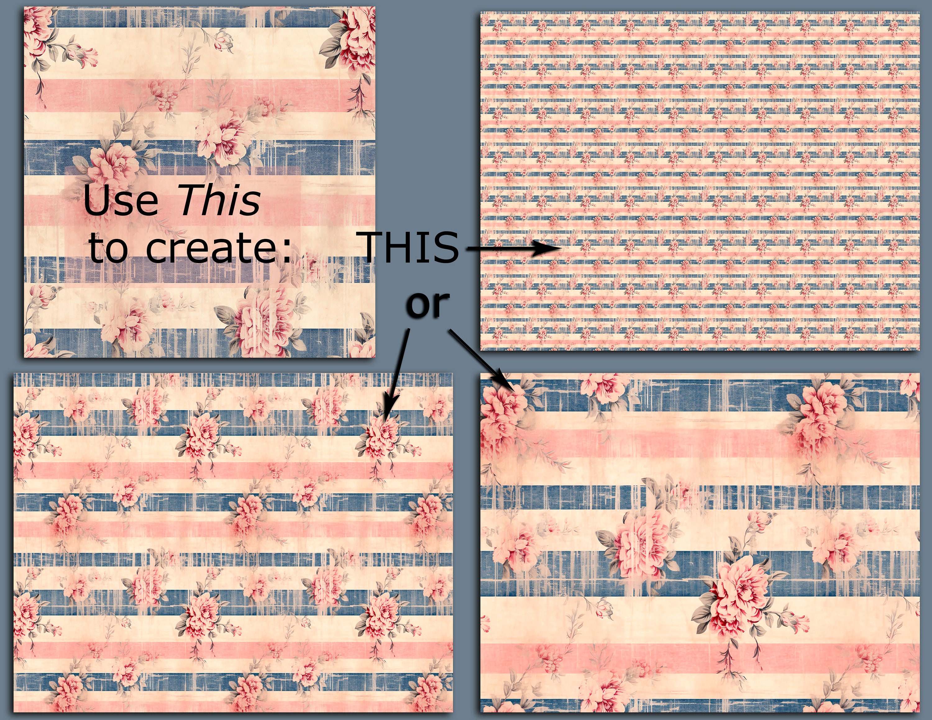 Seamless Denim Rose Designs-repeating Pattern-junk Journal Printable 12 ...