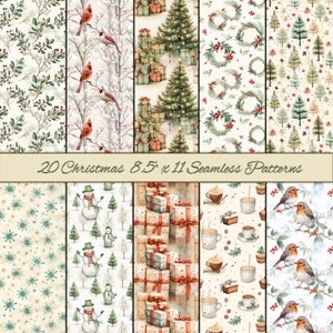 Seamless Watercolour Christmas Patterns - 12 x 12 AND 8.5 x 11 20  - Christmas Watercolour Patterns - contains both patterns and printables.