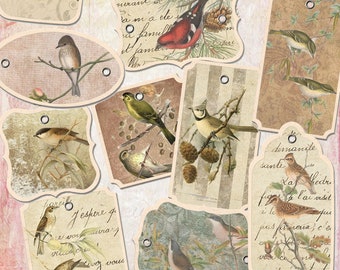 Vintage Vogel Anhänger - Druckbare viktorianische Ephemera, Scrapbook Verzierungen (Digitaler Download)