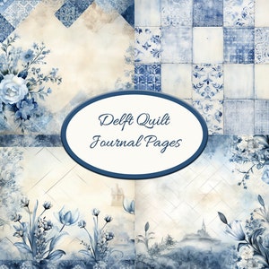 Papel artesanal acolchado inspirado en Delft holandés - 20 papeles de soporte digital - Diario basura de los Países Bajos - Motivo de Holanda azul y blanca - 4 páginas adicionales gratuitas