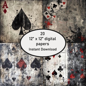 Kraftpapier met noodlijdend pokerthema - 20 digitale achtergrondpapieren - Gratis pagina met tags - junkjournaal voor poker - Mannelijk thema - Knutselen voor mannen