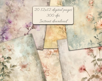 Floral Ephemera Collage Digital Paper Pack - Scrapbooking Backgrounds, Printable 12x12 Craft Papers, Antique Flower Designs-Instant Download