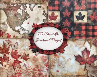 Pagine per scrapbooking vintage sul Canada – Kit per diario con foglie d'acero e natura (download digitale)